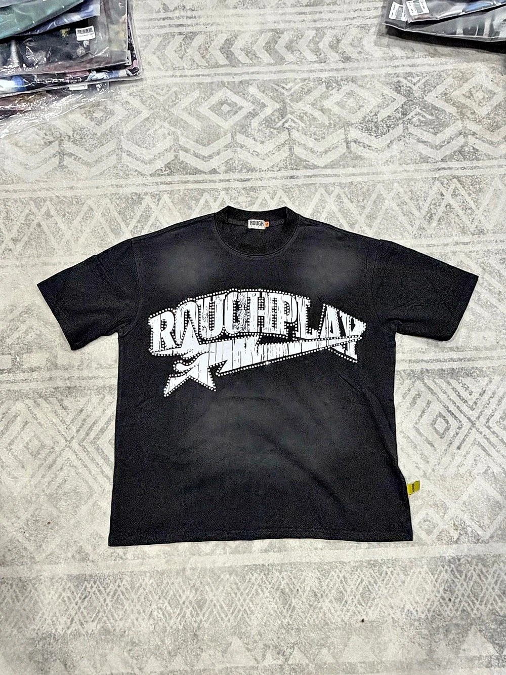 Rough Play Graphic T-Shirt Short Sleeve Tee Black & White Medium NWT